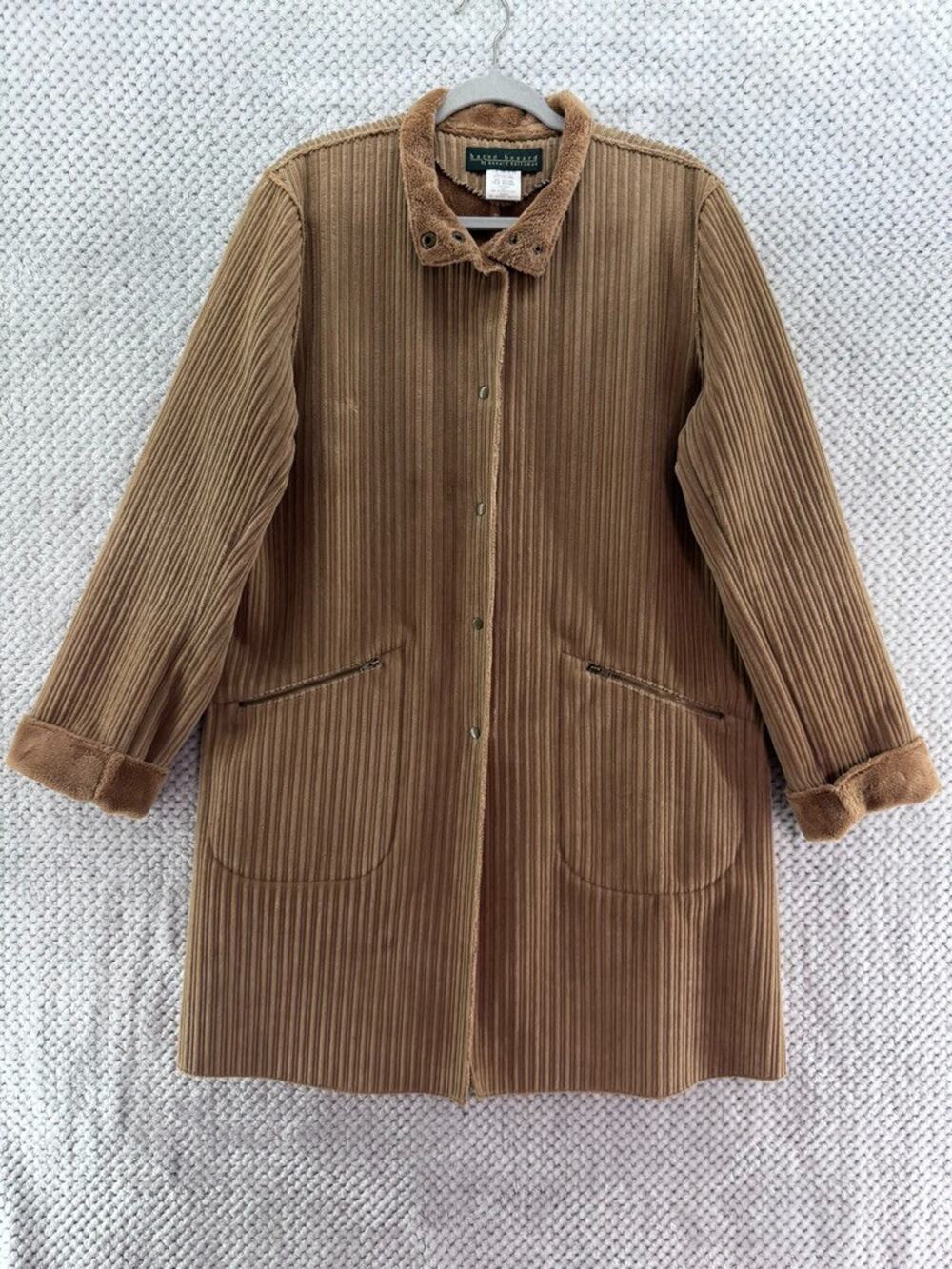 VTG Harve Benard Corduroy Penny Lane Jacket M Tan Long Length Plush Backing